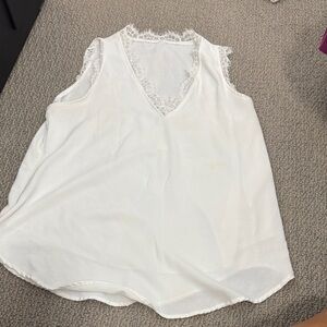 White Lace Trim Sleeveless Blouse